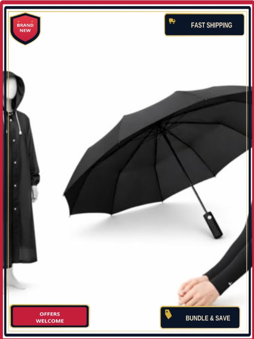 3-in-1 Weather Protection Kit Umbrella Raincoat UV Sleeves Portable Travel Auto